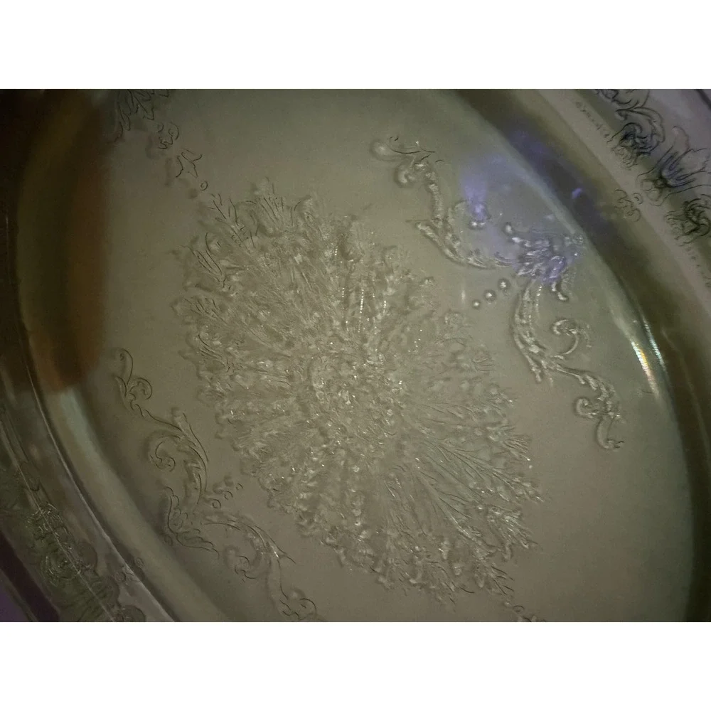 Vintage Hocking Glass Princess Green Uranium Depression Glass Oval Platter 1930s